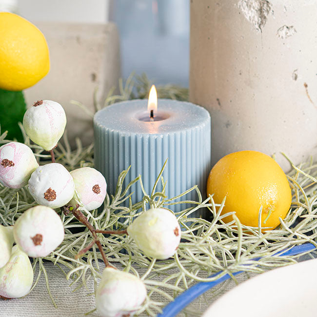 Roman Fluted Pillar Candle French Blue (7x7.5cmH)
