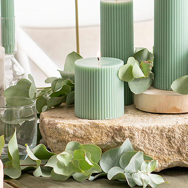 Roman Fluted Pillar Candle Pale Sage (7x7.5cmH)