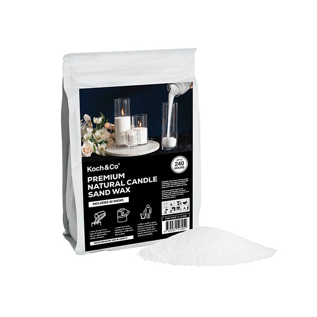 Crystal Natural Candle Sand Wax with 40 Wicks White (1kg)