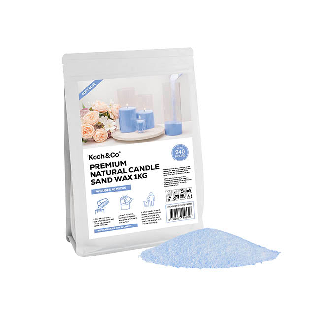 Crystal Natural Candle Sand Wax with 40 Wicks Soft Blue 1kg